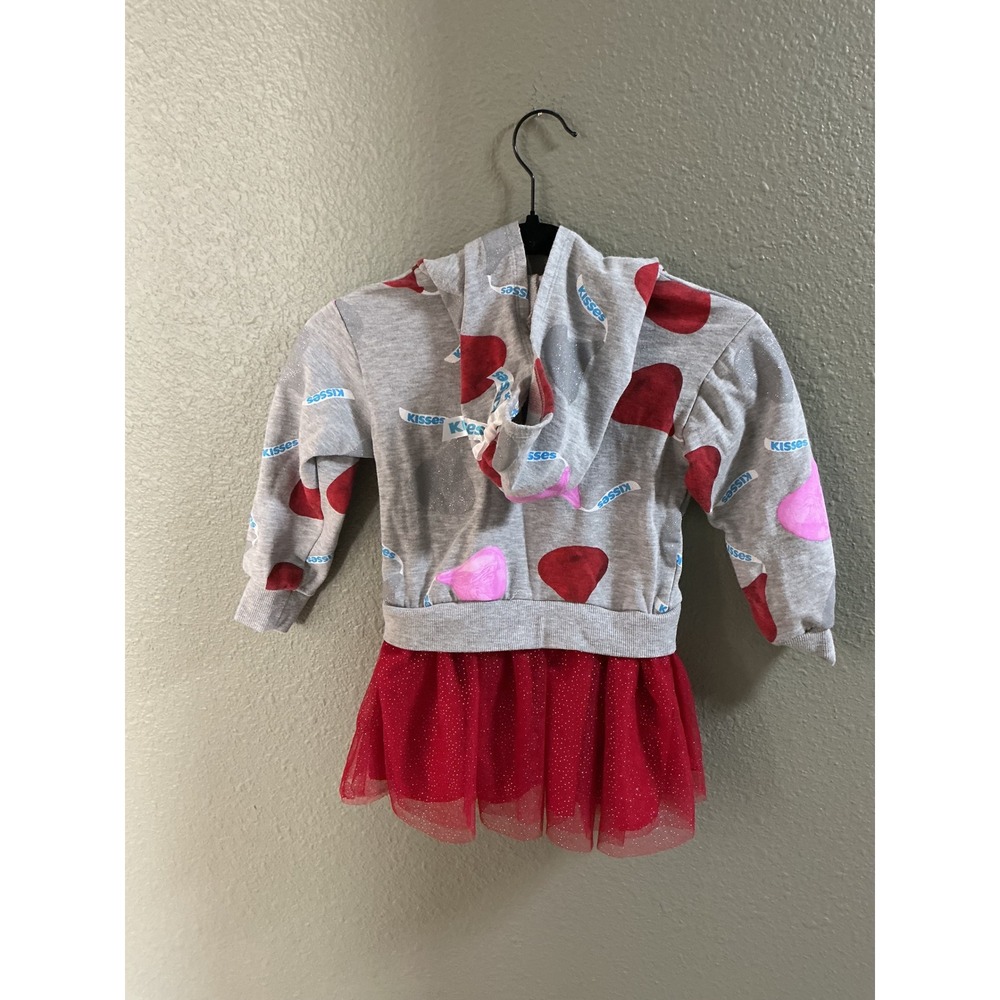 Hershey's Kisses Girls Grey Red Hooded Tutu Dress XS 4-5 Valentine's Day Sweet - Picture 2 of 8